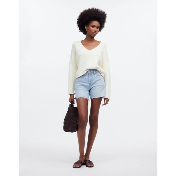 Madewell Deep-V Boxy Sweater in Bright Ivory Sz Small Roll Hem Capsule Classic - Picture 1 of 11